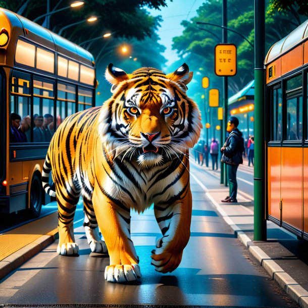 Image of a threatening of a tiger on the bus stop