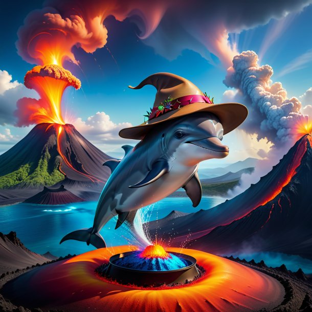 Pic of a dolphin in a hat in the volcano