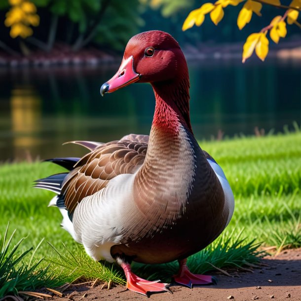 Image of a maroon waiting goose