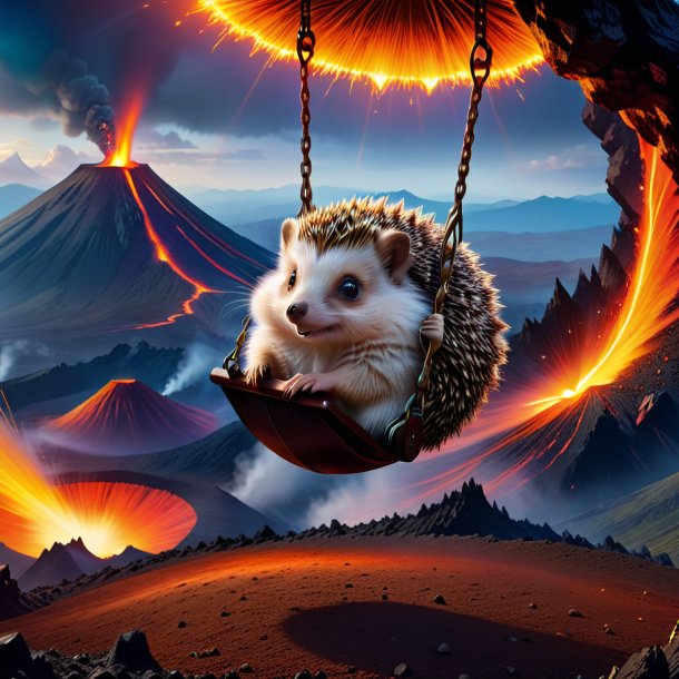 Pic of a swinging on a swing of a hedgehog in the volcano