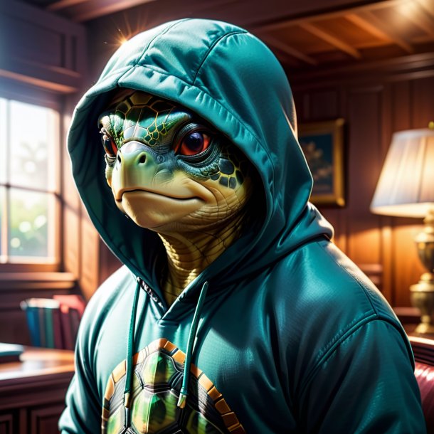 Pic of a turtle in a hoodie in the house