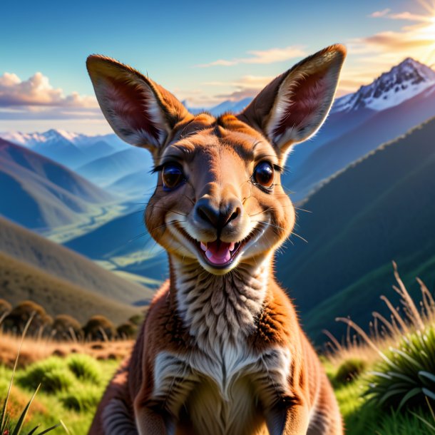 Picture of a smiling of a kangaroo in the mountains