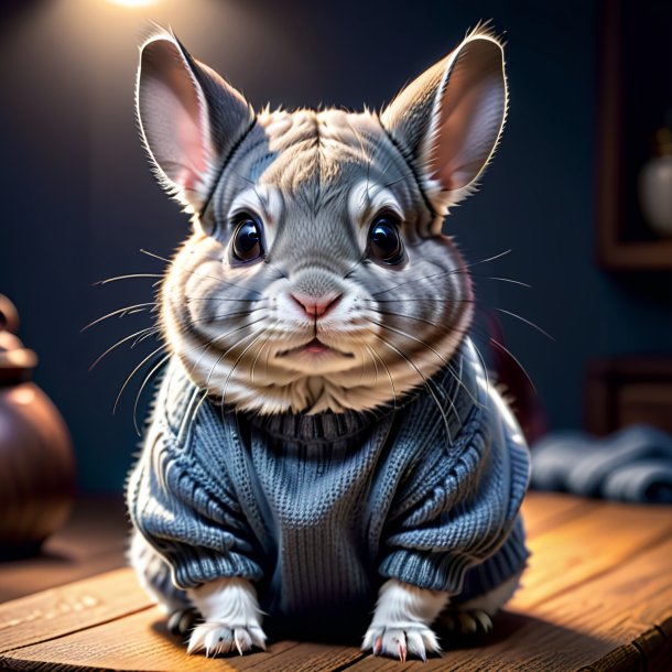 Image of a chinchillas in a gray sweater