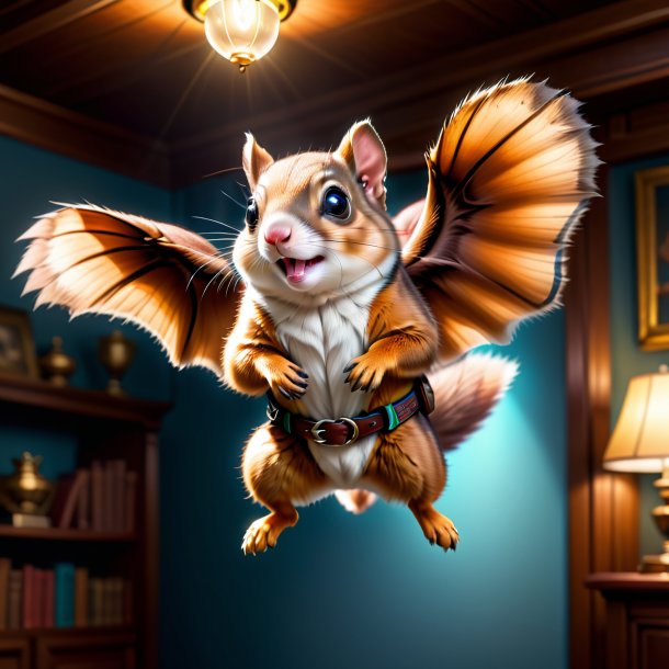 Illustration of a flying squirrel in a belt in the house