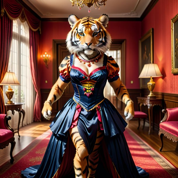 Image of a tiger in a dress in the house