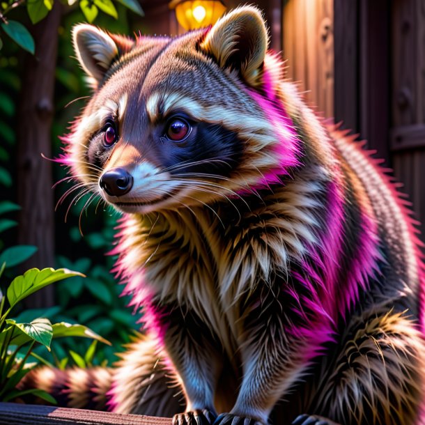 Foto de un mapache de color rosa