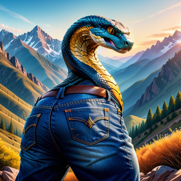 Drawing of a cobra in a jeans in the mountains