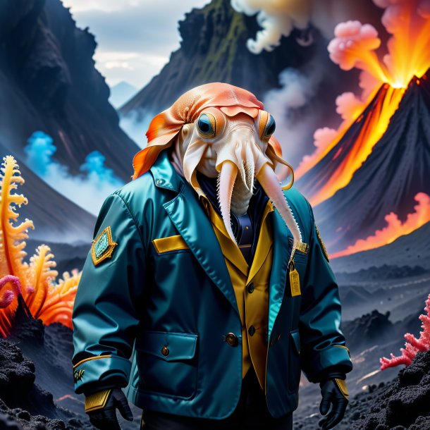 Image of a cuttlefish in a jacket in the volcano