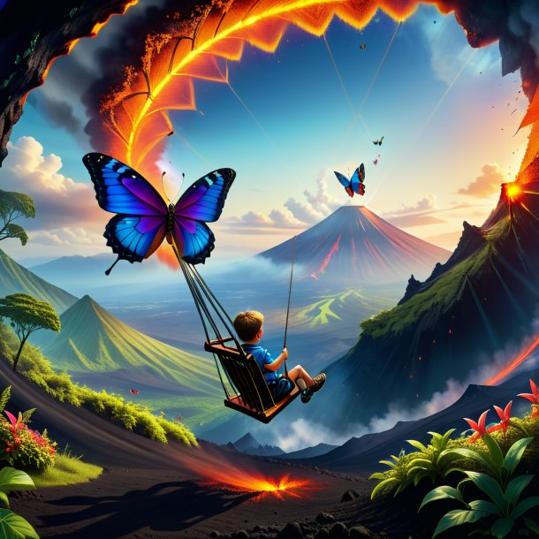 Pic of a swinging on a swing of a butterfly in the volcano