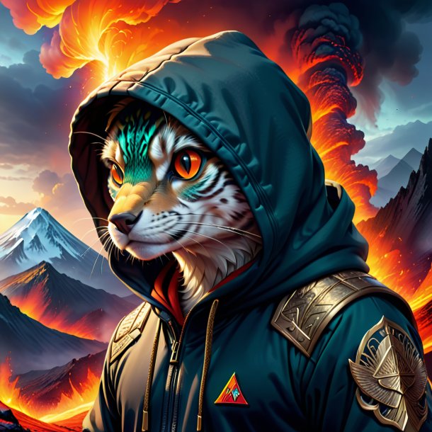 Illustration of a pike in a hoodie in the volcano