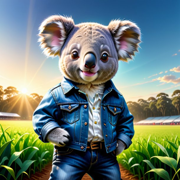 Drawing of a koala in a jeans on the field