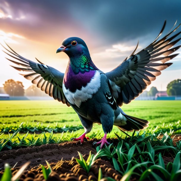 Foto de uma ameaça de um pombo no campo