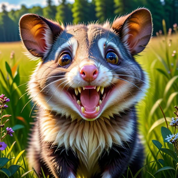 Pic d'un sourire d'opossum dans la prairie