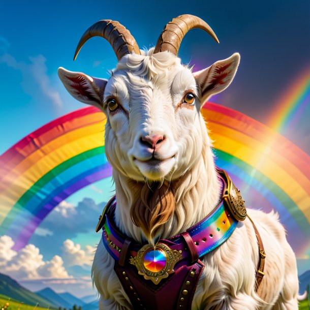 Picture of a goat in a belt on the rainbow