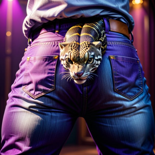 Imagem de uma cobra em um jeans roxo