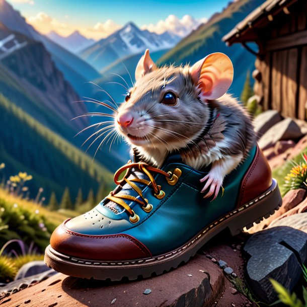 Pic d'un rat dans une chaussure dans les montagnes