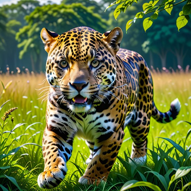 Image of a playing of a jaguar in the meadow