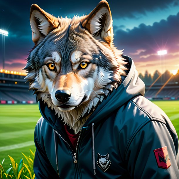 Imagem de um lobo em um hoodie no campo