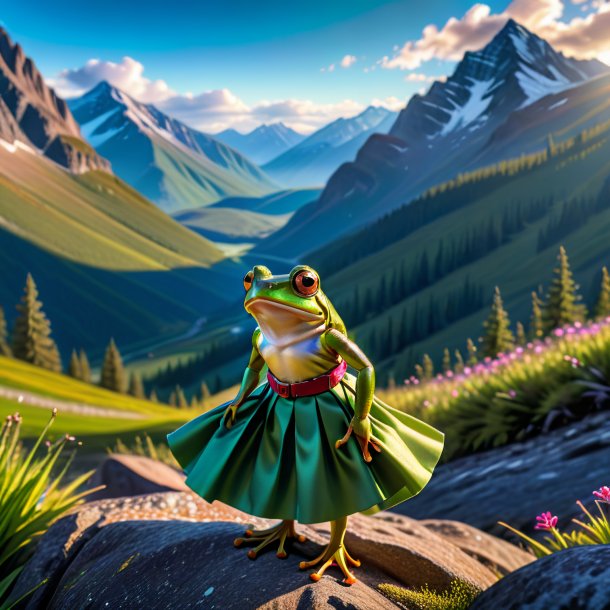 Pic of a frog in a skirt in the mountains