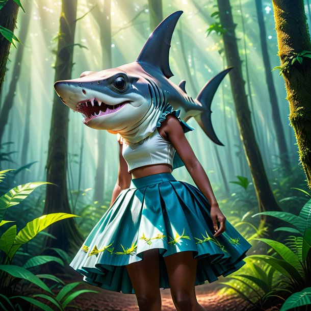 Image of a hammerhead shark in a skirt in the forest