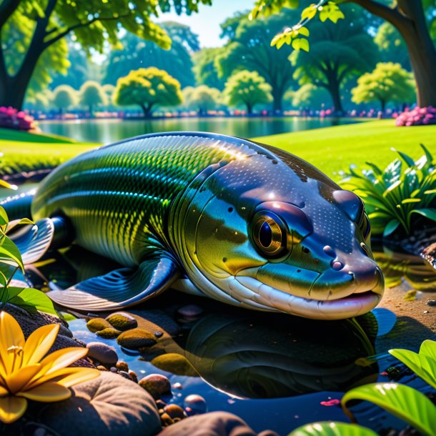 Photo of a sleeping of a eel in the park