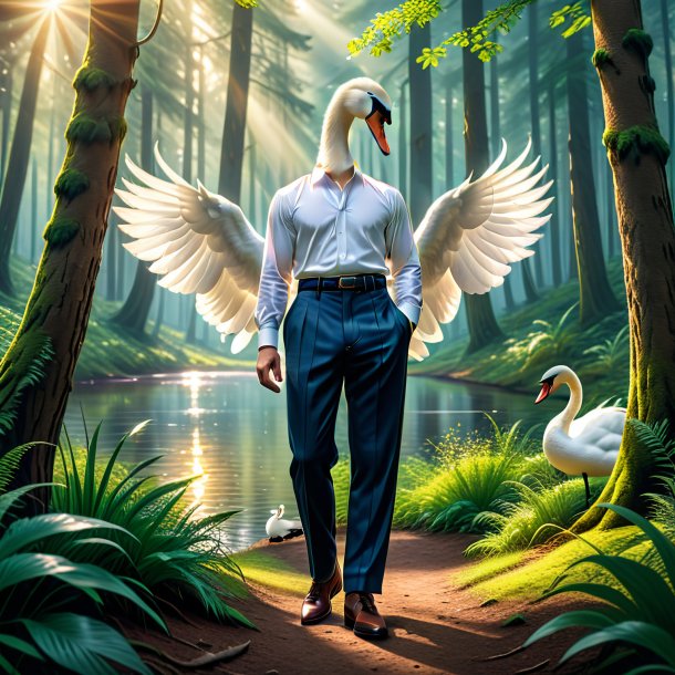 Picture of a swan in a trousers in the forest