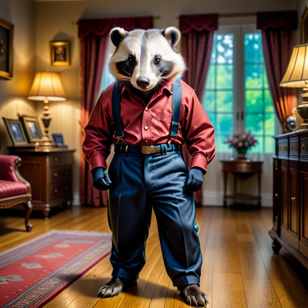 Image of a badger in a trousers in the house