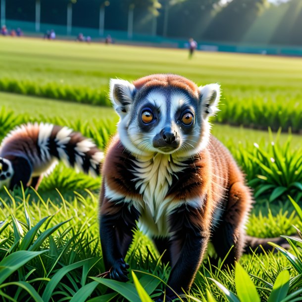 Picture of a swimming of a lemur on the field