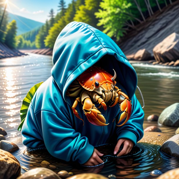 Drawing of a hermit crab in a hoodie in the river