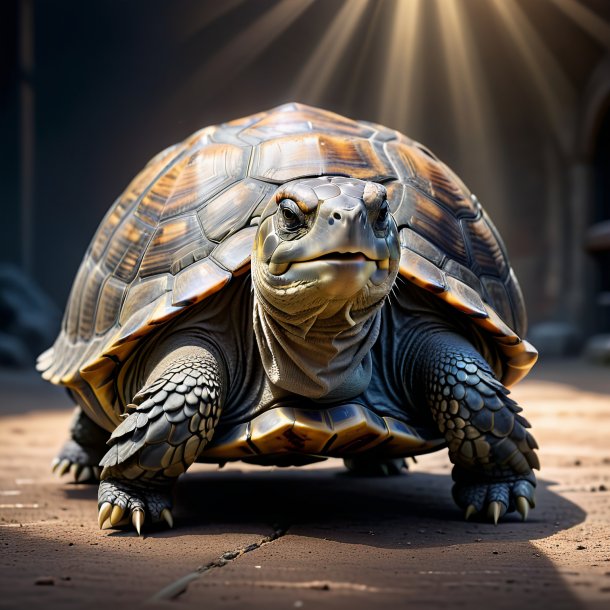 Picture of a tortoise in a gray skirt