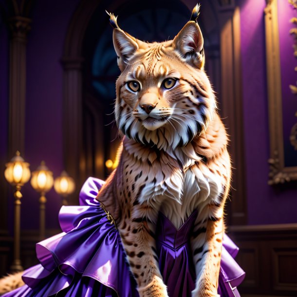 Picture of a lynx in a purple dress