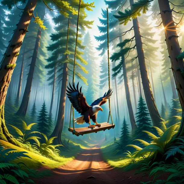 Photo of a swinging on a swing of a eagle in the forest