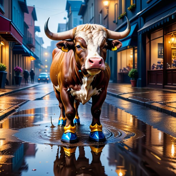 Foto de un toro en un zapato en el charco