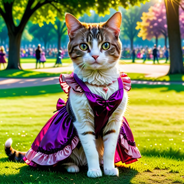 Foto de un gato en un vestido en el parque