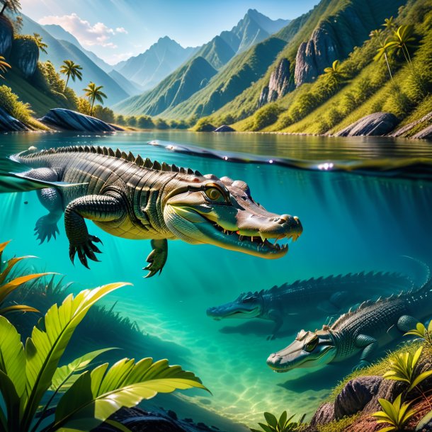 Pic of a swimming of a alligator in the mountains