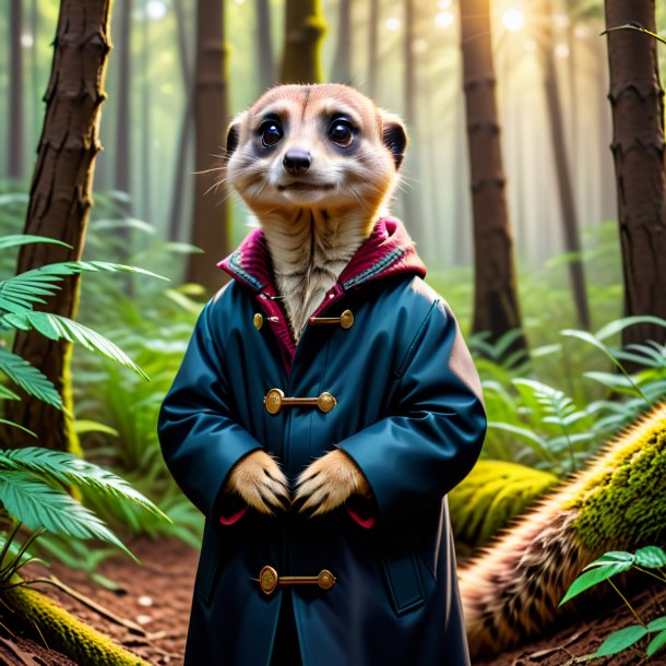 Pic d'un meerkat dans un manteau dans la forêt