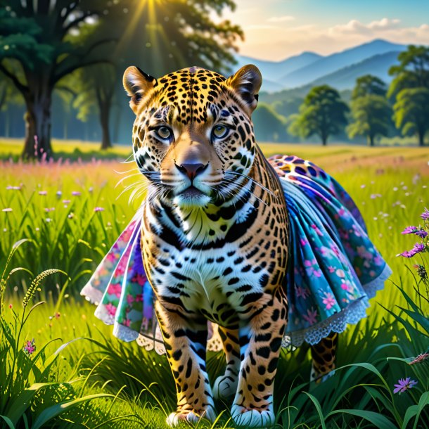 Image of a jaguar in a skirt in the meadow