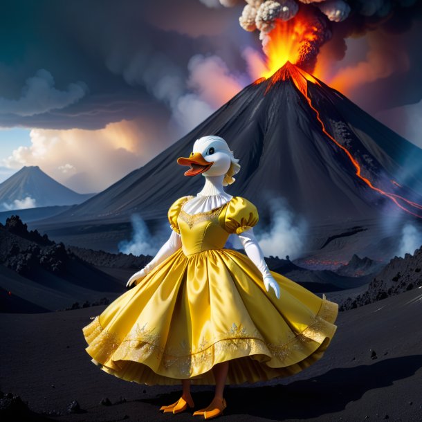 Image of a duck in a dress in the volcano