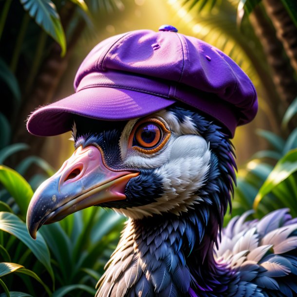 Photo of a dodo in a purple cap