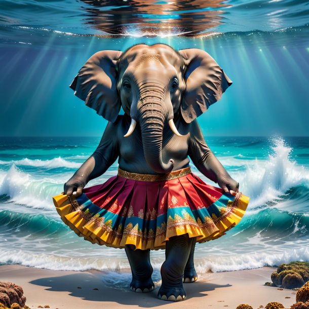 Photo of a elephant in a skirt in the sea