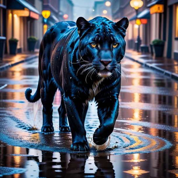 Photo of a panther in a coat in the puddle