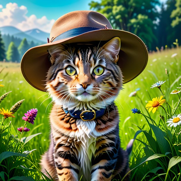 Photo of a mol in a hat in the meadow