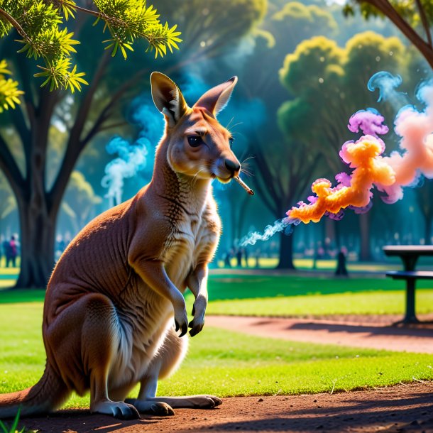 Foto de un fumar de un canguro en el parque