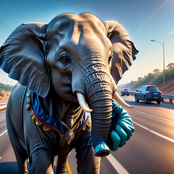 Drawing of a elephant in a gloves on the highway