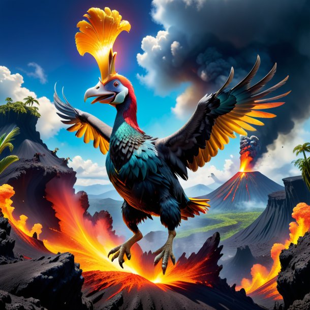 Picture of a jumping of a dodo in the volcano