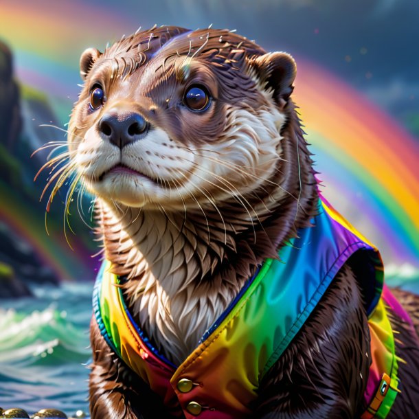 Photo d'une loutre dans un gilet sur l'arc-en-ciel