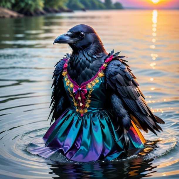 Photo of a crow in a dress in the water