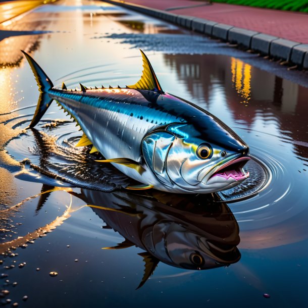 Pic of a threatening of a tuna in the puddle