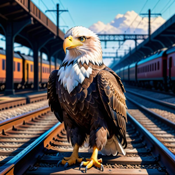 Drawing of a eagle in a coat on the railway tracks