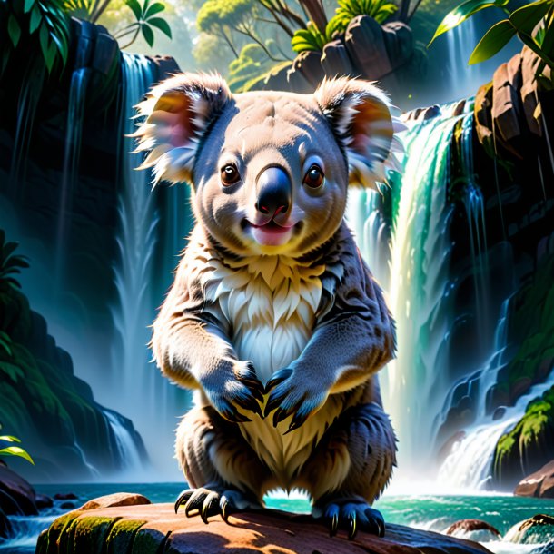 Pic of a threatening of a koala in the waterfall